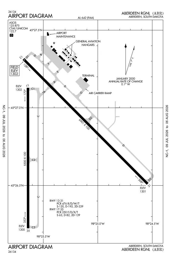 FAA airport diagram for KABR