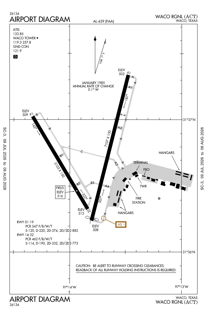 FAA airport diagram for KACT