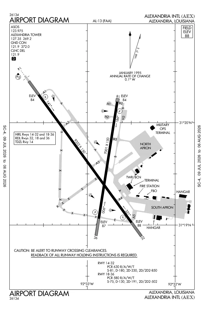 FAA airport diagram for KAEX