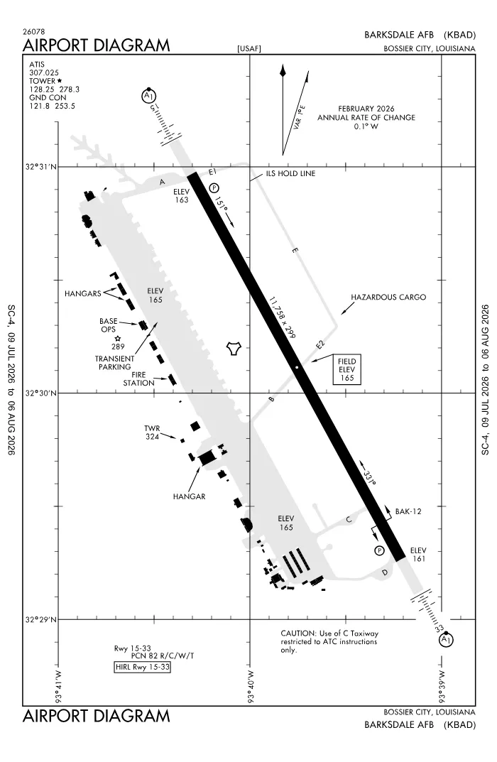 FAA airport diagram for KBAD