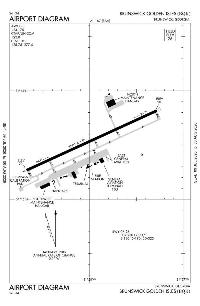 FAA airport diagram for KBQK