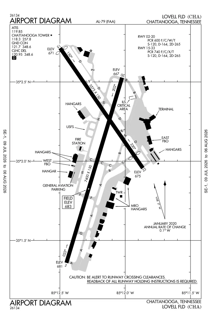 FAA airport diagram for KCHA