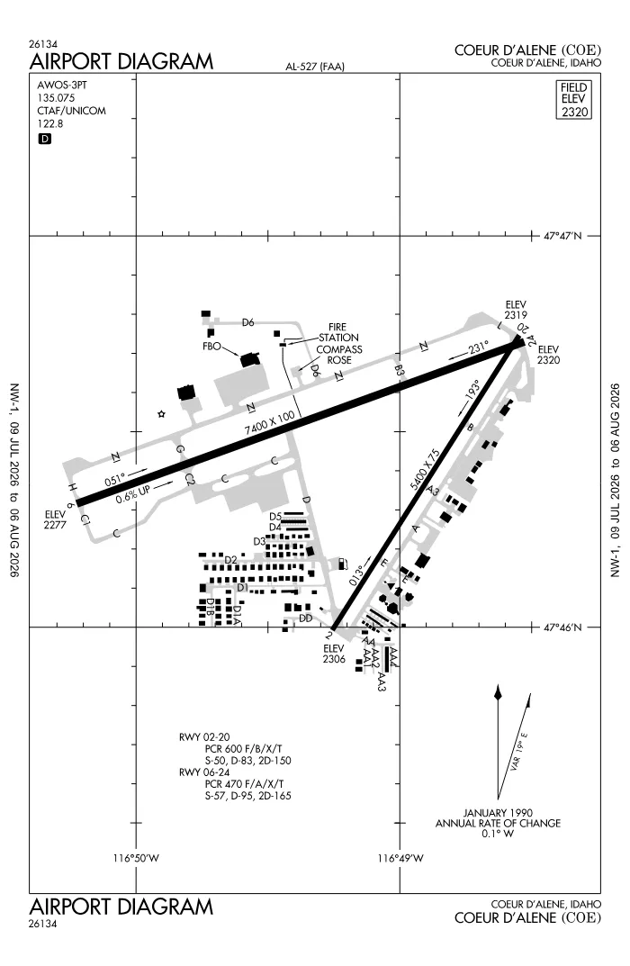 FAA airport diagram for KCOE