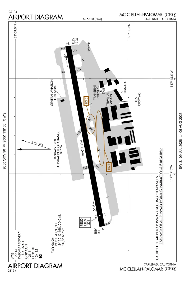 FAA airport diagram for KCRQ