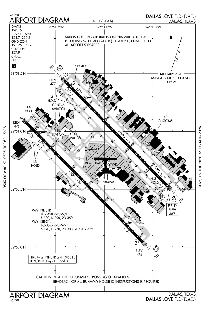 FAA airport diagram for KDAL