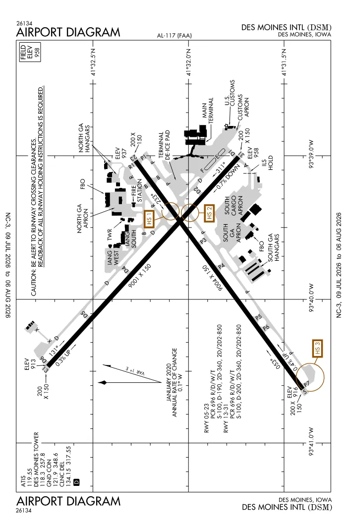 FAA airport diagram for KDSM
