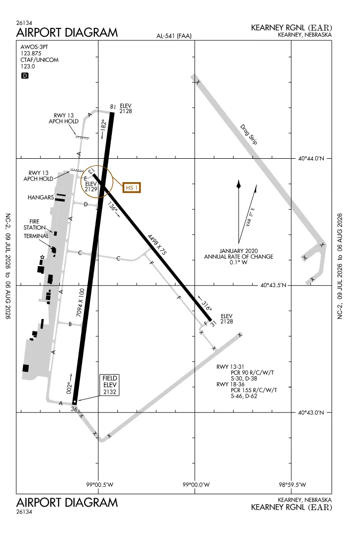 FAA airport diagram for KEAR