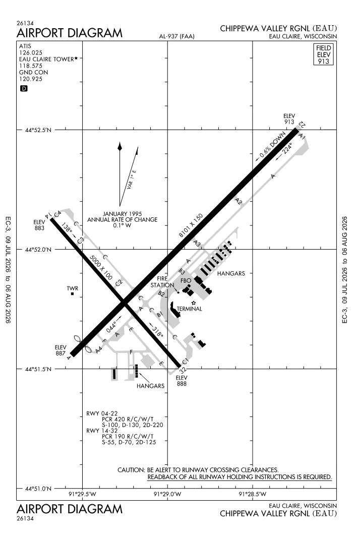FAA airport diagram for KEAU