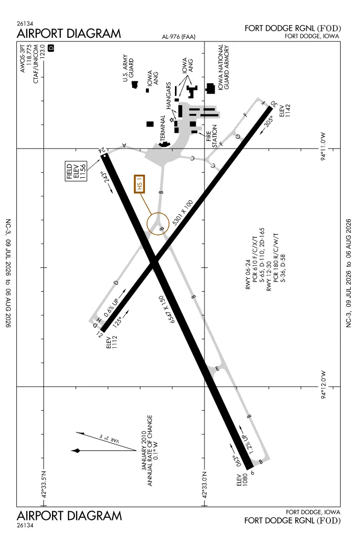 FAA airport diagram for KFOD