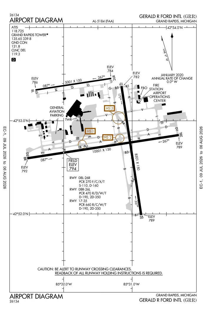 FAA airport diagram for KGRR