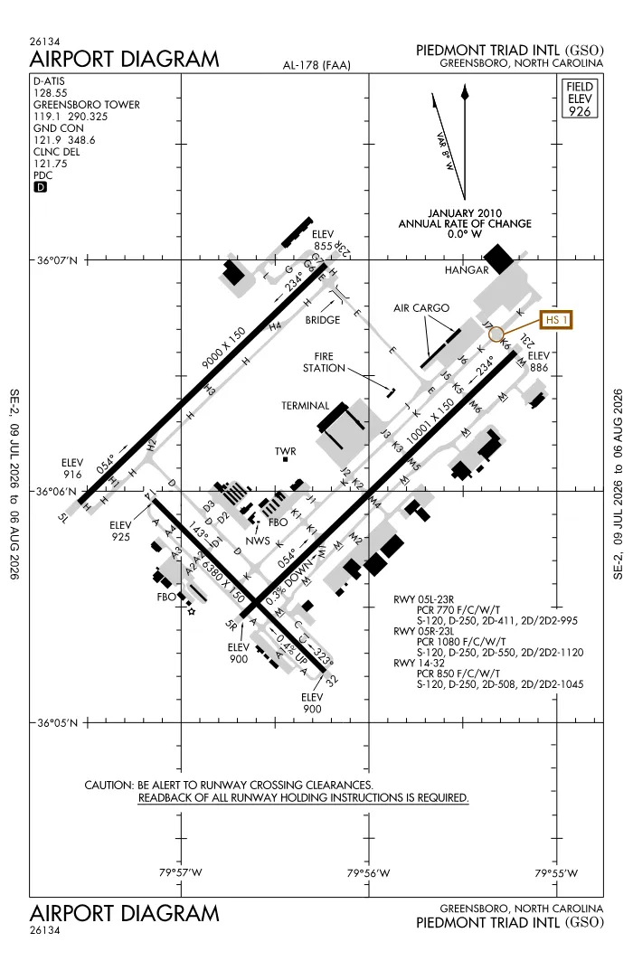 FAA airport diagram for KGSO