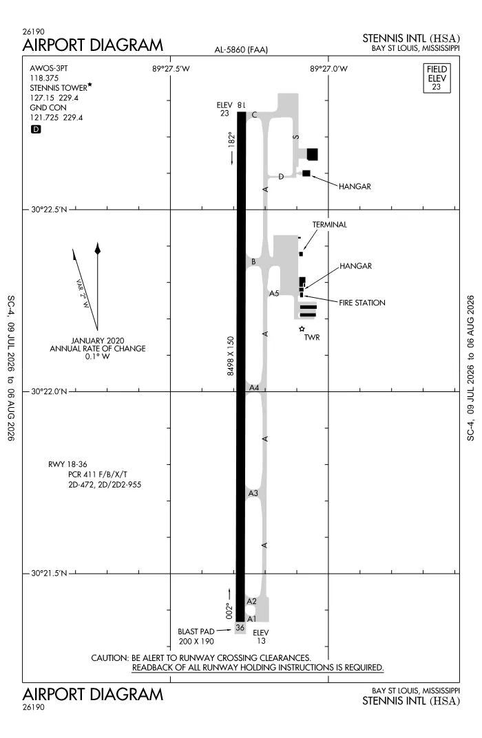 FAA airport diagram for KHSA