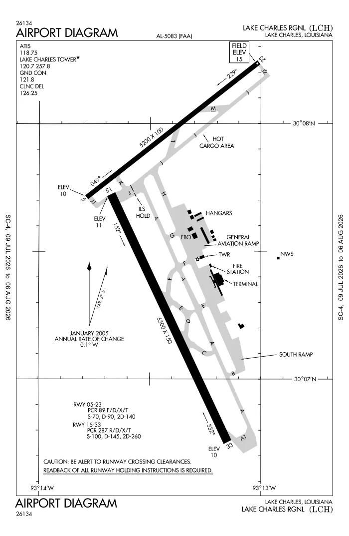 FAA airport diagram for KLCH