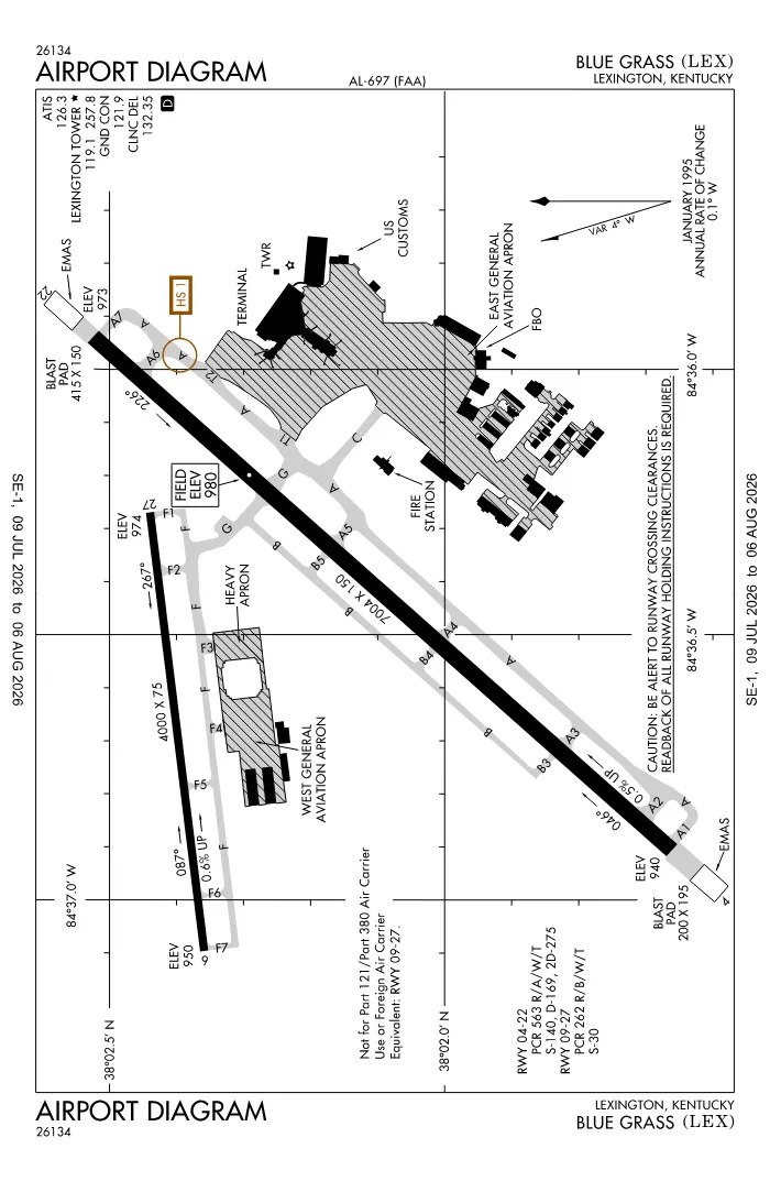 FAA airport diagram for KLEX