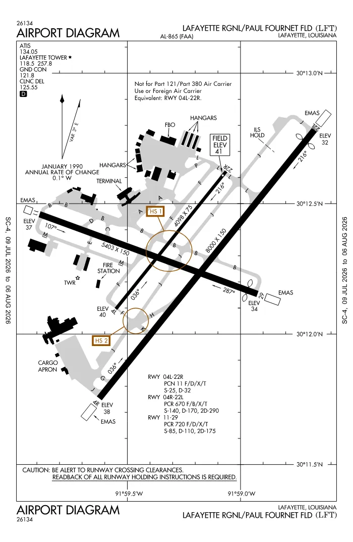 FAA airport diagram for KLFT
