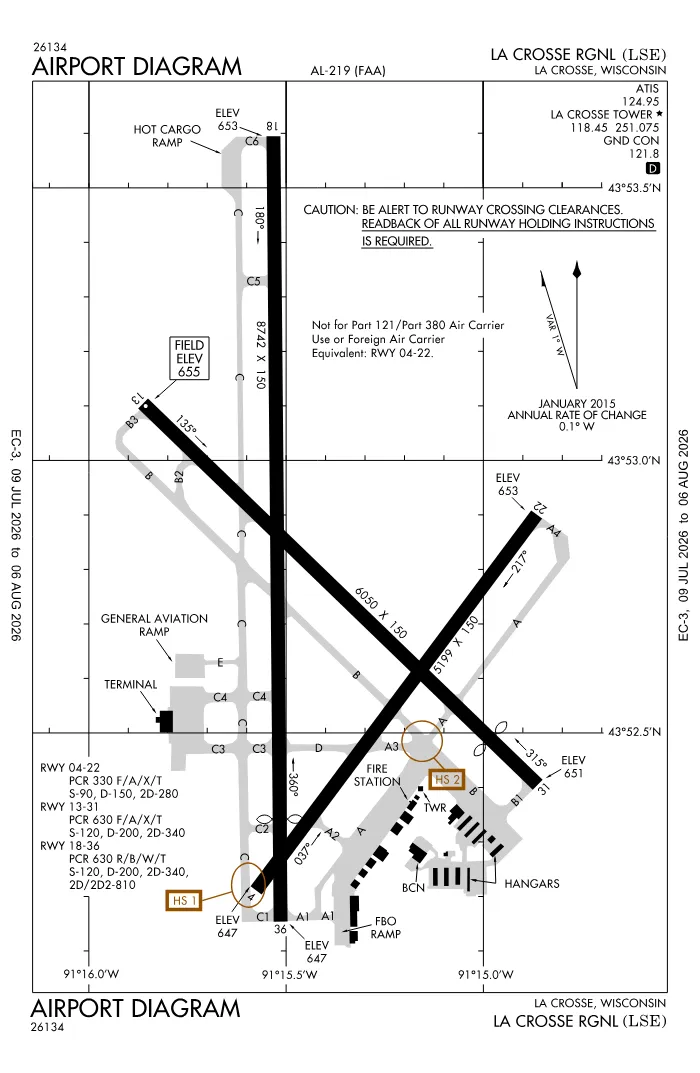 FAA airport diagram for KLSE