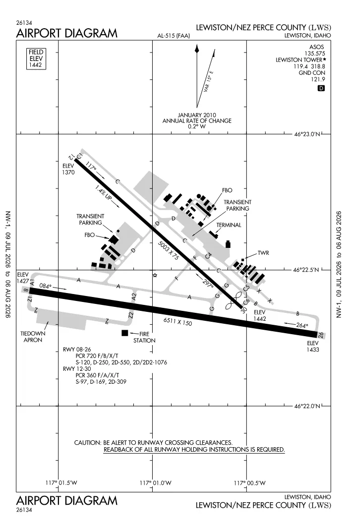 FAA airport diagram for KLWS