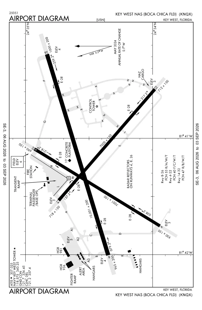 FAA airport diagram for Naval Air Station Key West/Boca Chica Field (KNQX), showing runways and taxiways