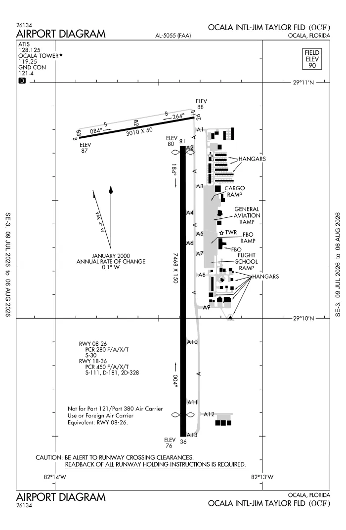 FAA airport diagram for KOCF