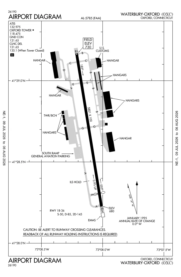 FAA airport diagram for KOXC