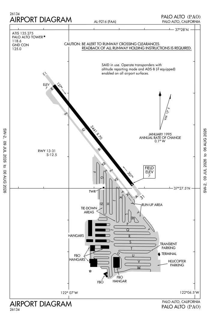 FAA airport diagram for KPAO