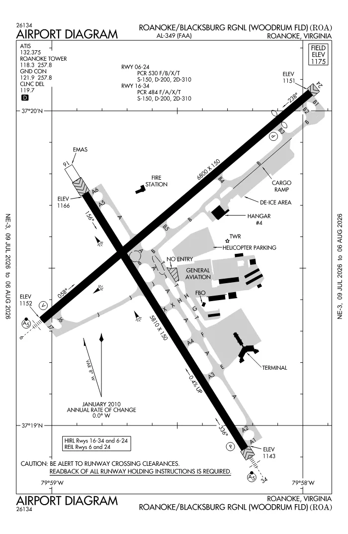 FAA airport diagram for KROA