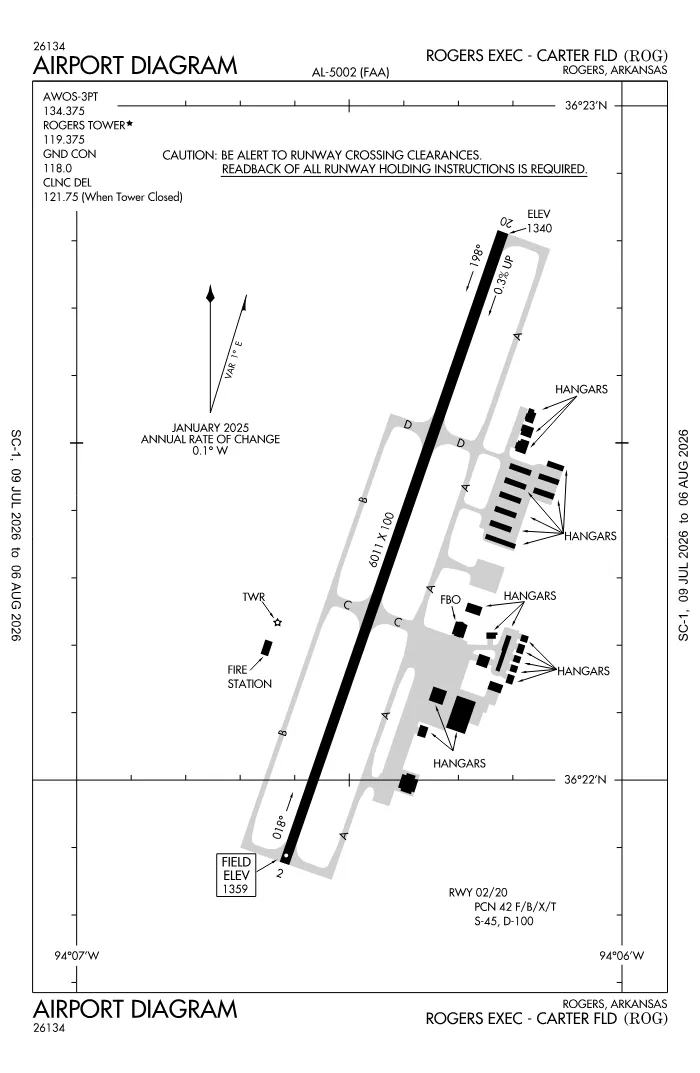 FAA airport diagram for KROG