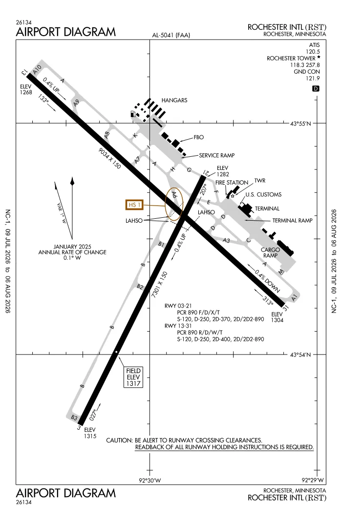FAA airport diagram for KRST