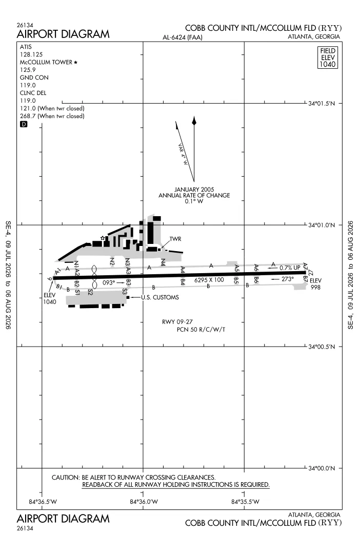 FAA airport diagram for KRYY