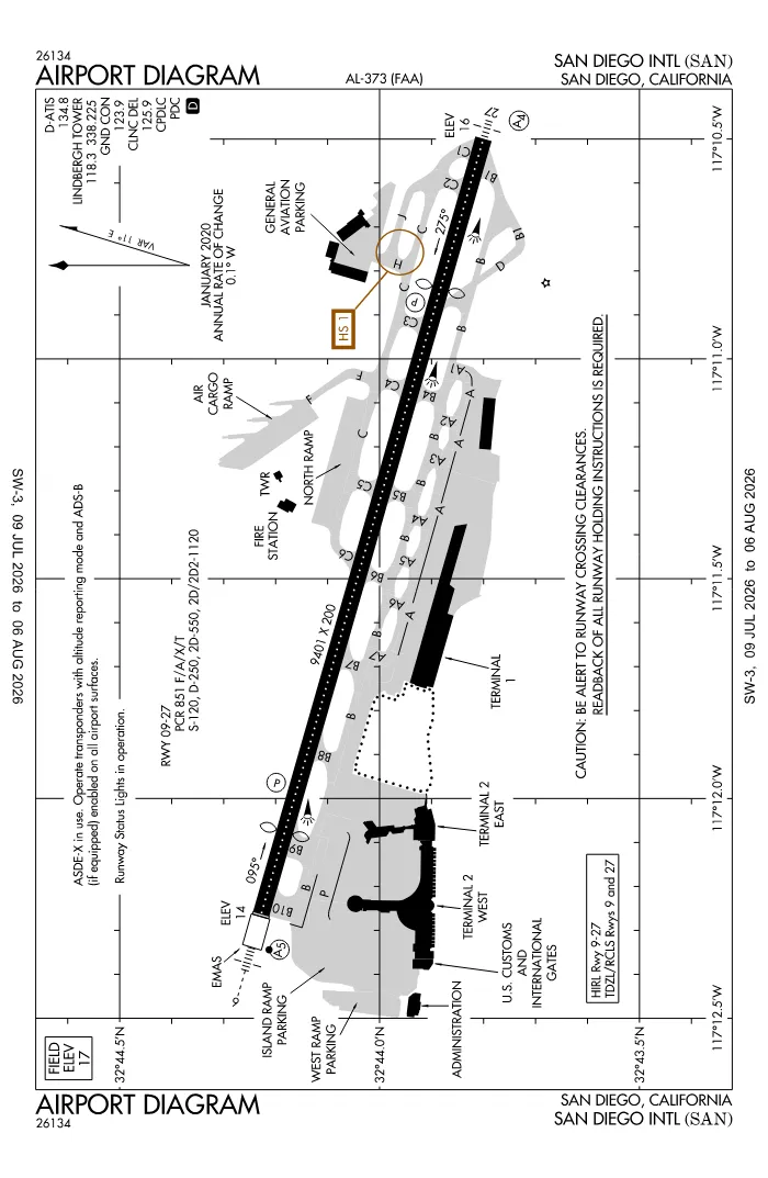 FAA airport diagram for KSAN