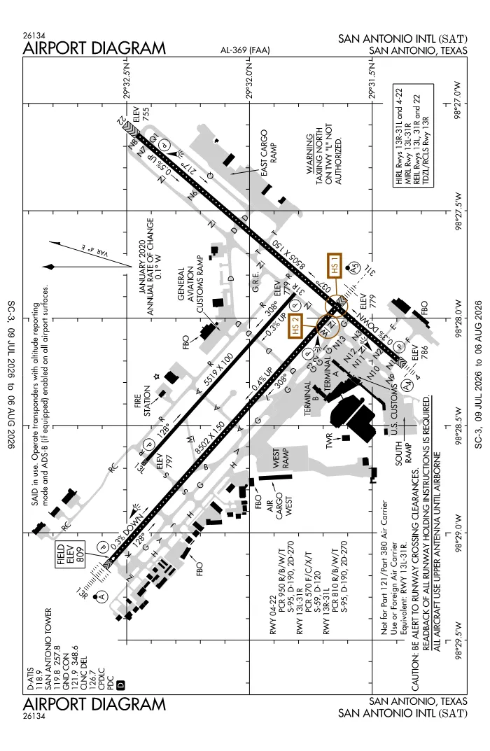 FAA airport diagram for KSAT