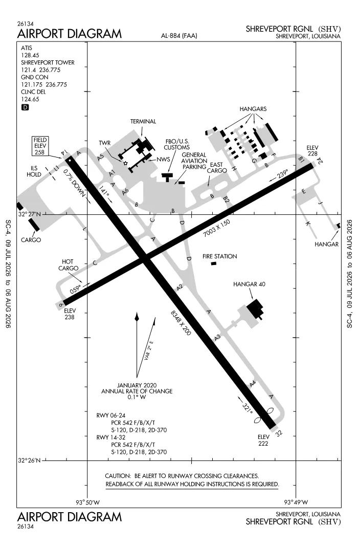 FAA airport diagram for KSHV