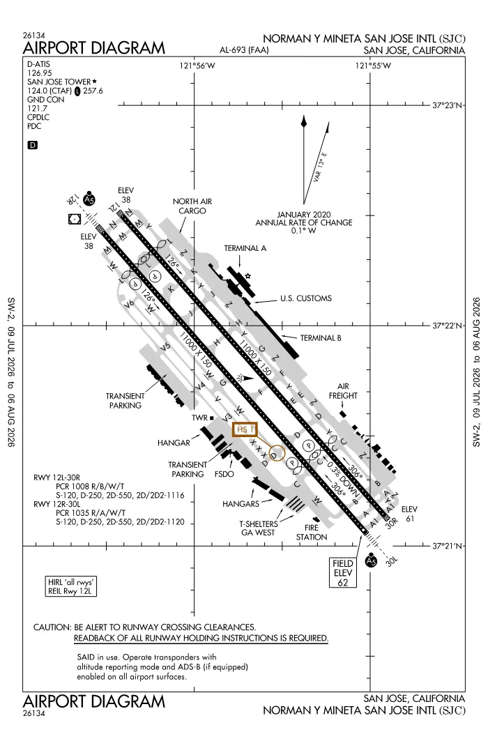 FAA airport diagram for KSJC