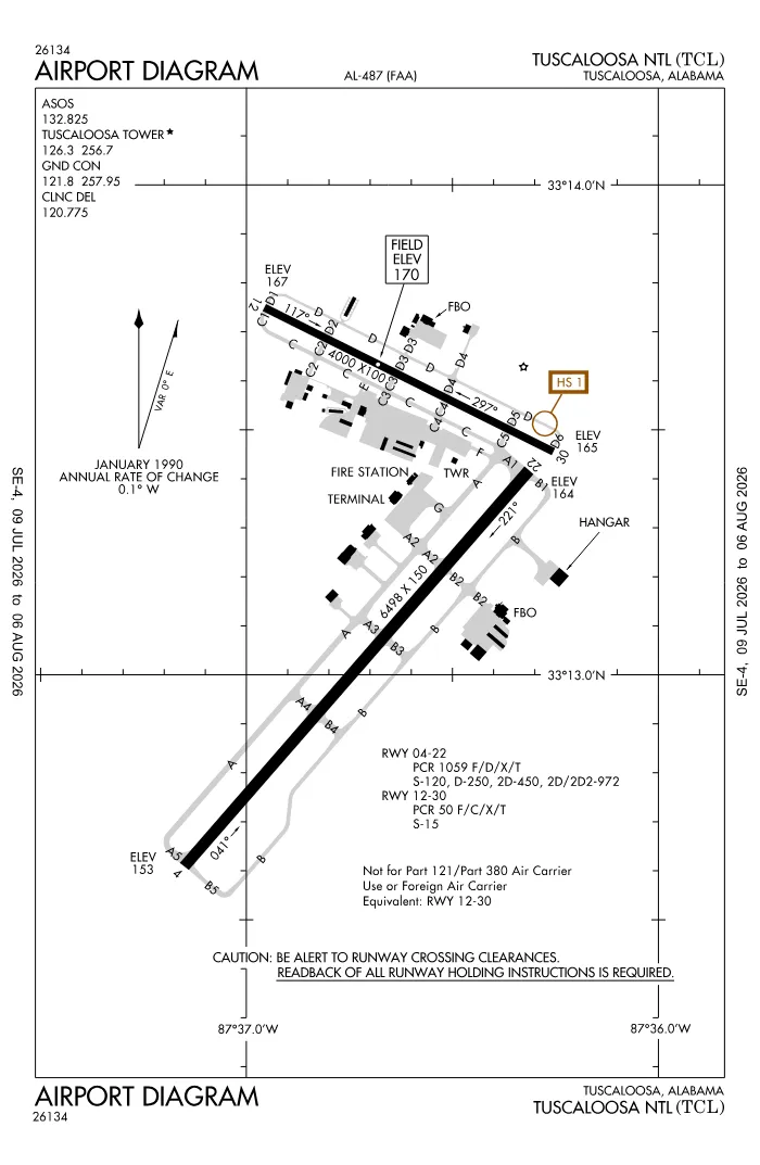 FAA airport diagram for KTCL