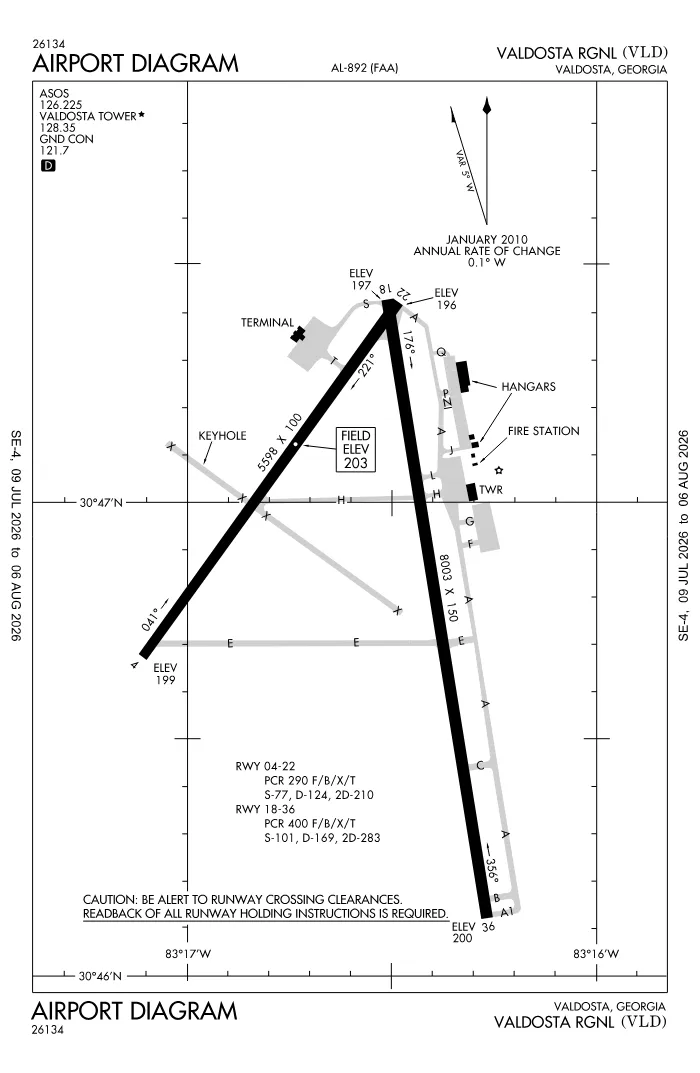 FAA airport diagram for KVLD